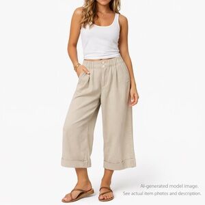 209. Free People Wide Leg Cropped Pants Beige Cotton Size M/L